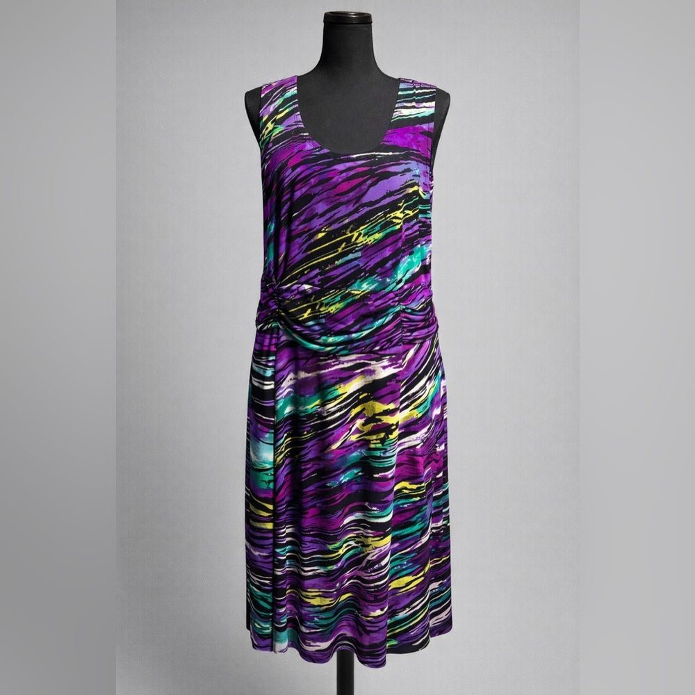 Chelsea Muse Abstract Print Sleeveless Midi Dress Ruched Waist Size 16